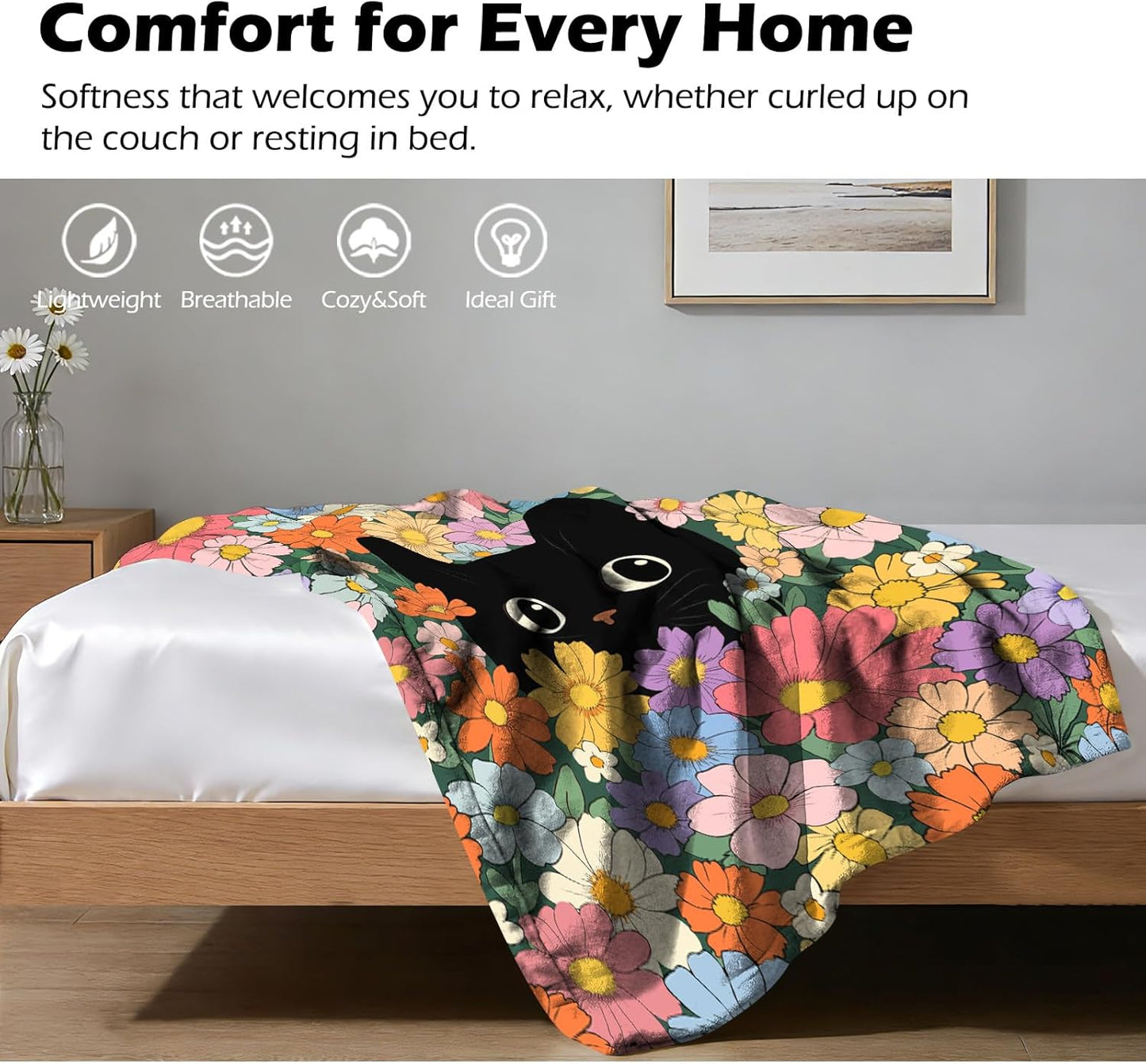 Orange Cat Floral Themed Blanket - 50"x60" Cute Orange Cat Gifts for Cats Lovers Women Mom Teen Girls All Season Super Soft Comfort Flannel Blanket Pet Cats Lovers Valentine Birthday Present