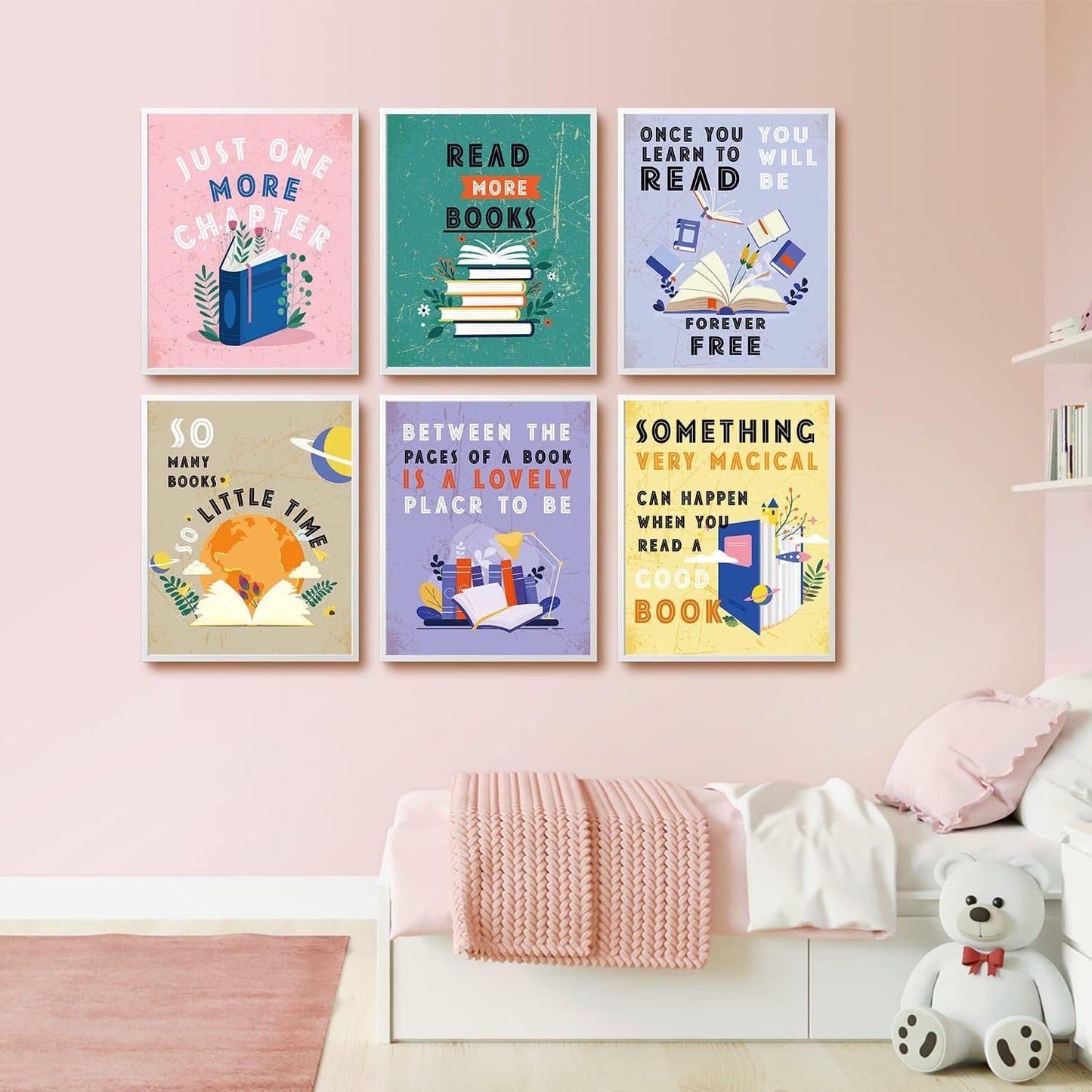 MTL HOE Inspirational Reading Posters Motivational Books Quote Art Print For Kids Study, Reading Posters For Library Book Nook Art Print, Classroom Library Decoration (Set Of 6 8"X 10" Unframed)