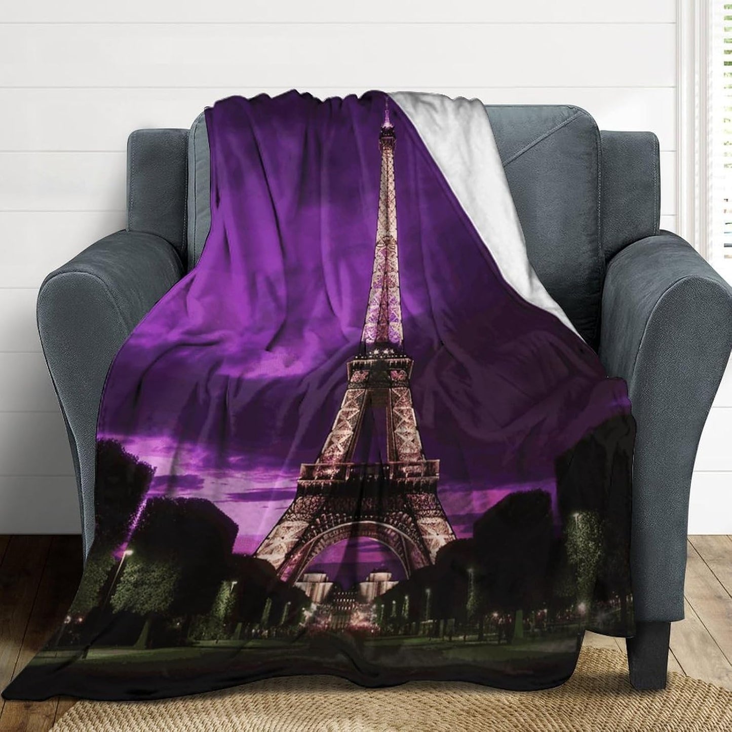 Purple Eiffel Tower Blanket Super Soft Lightweight Throw Blanket Cute Cozy Warm Bed Blanket Decorative Fuzzy Blanket All-Season Home Decor Gift for Sofa Couch Living Room 30"*40"（76 * 100cm）