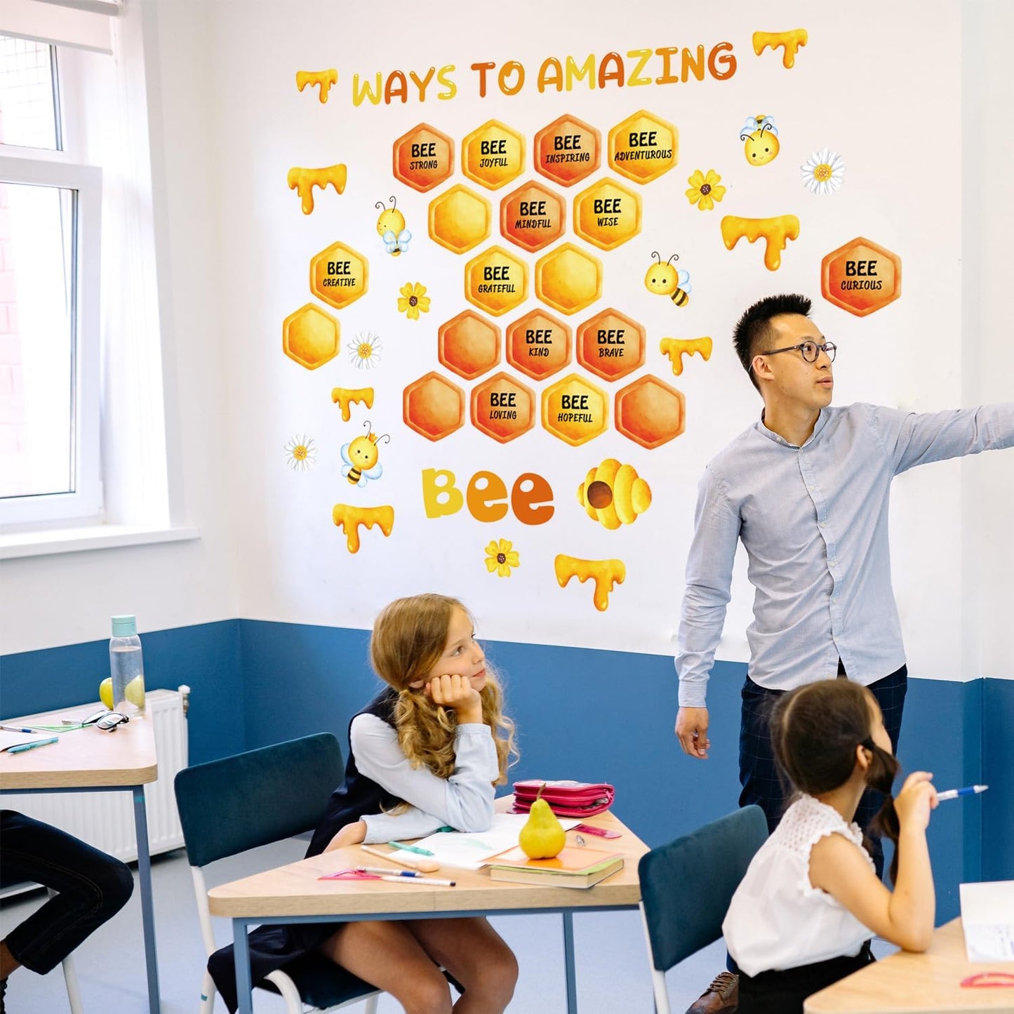 IARTTOP Motivational Bee Wall Sticker(90x60cm) Amazing Classroom Bulletin Board Bee Honey Wall Decals Inspirational Classroom Door Decoration Positive Saying Decals for School Window Playroom Decor