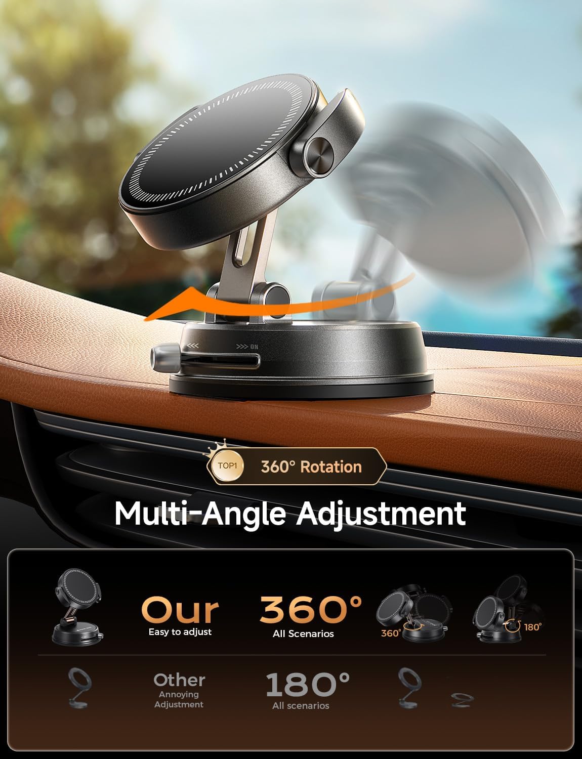 MAGIC JOHN for MagSafe Car Mount [20 N55 Magnets & Clip Arm] 360° Adjustable Magnetic Phone Holder for Car Phone Holder Mount Holders Cell Phone Holders for Your Car Accessories for iPhone 17 Promax
