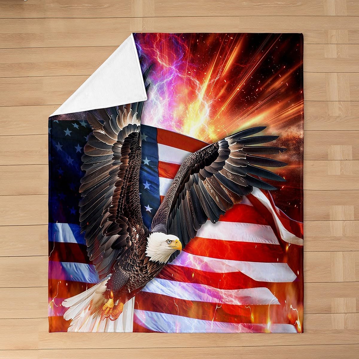 Feelyou American Flag Flannel Fleece Blanket Twin 60"x80" Aniaml Eagle Flannel Fleece Blanket for Sofa Couch Kids Wildlife Soft Plush Throw Blanket for Sofa Couch Independence Day