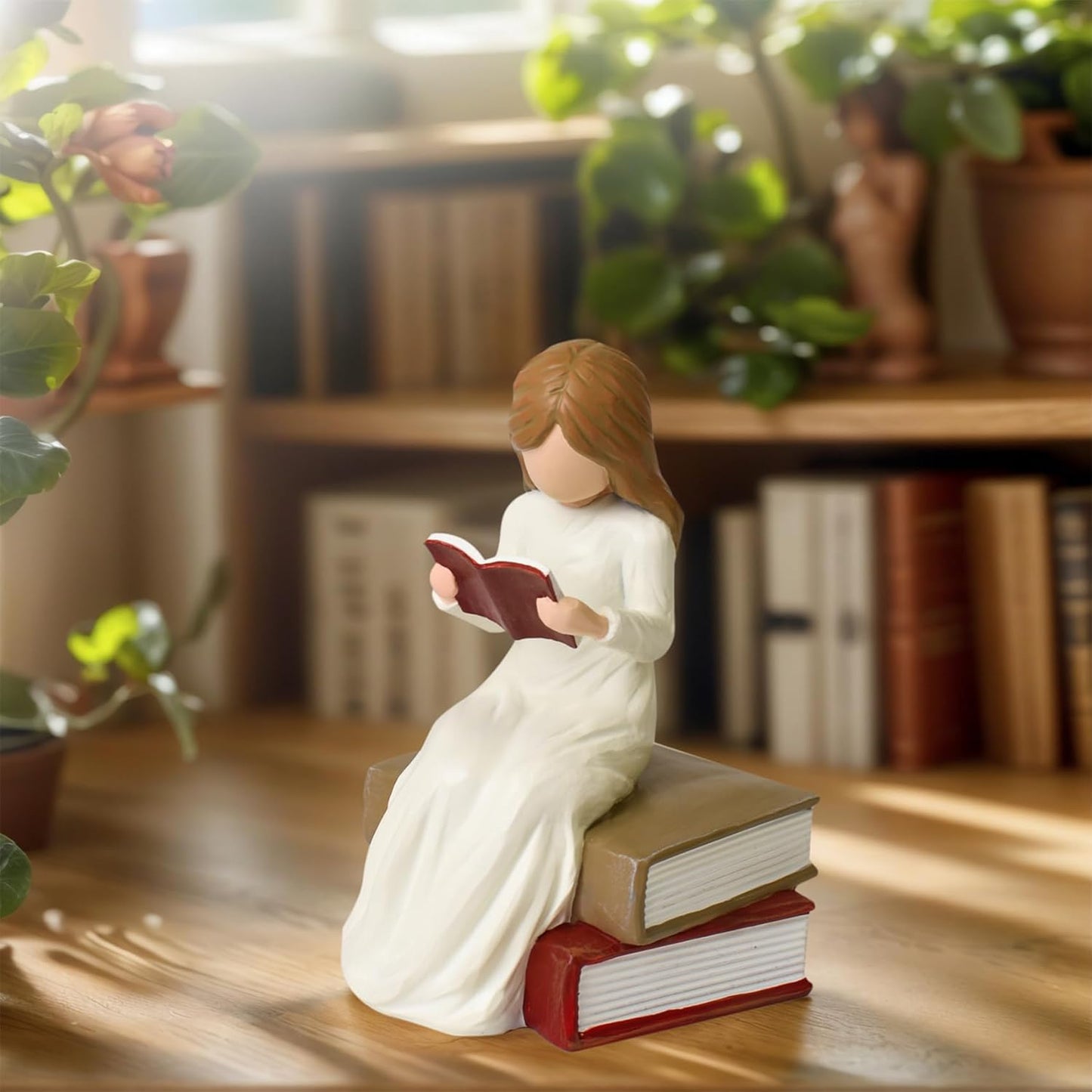 Cuayaes Gifts for Readers Book Lovers Women, Graduates, Students, Teachers, Caregivers, Bookshelf Decor Hand-Painted Sculpted Aesthetic Reading Figurines for Home Library Office Desk
