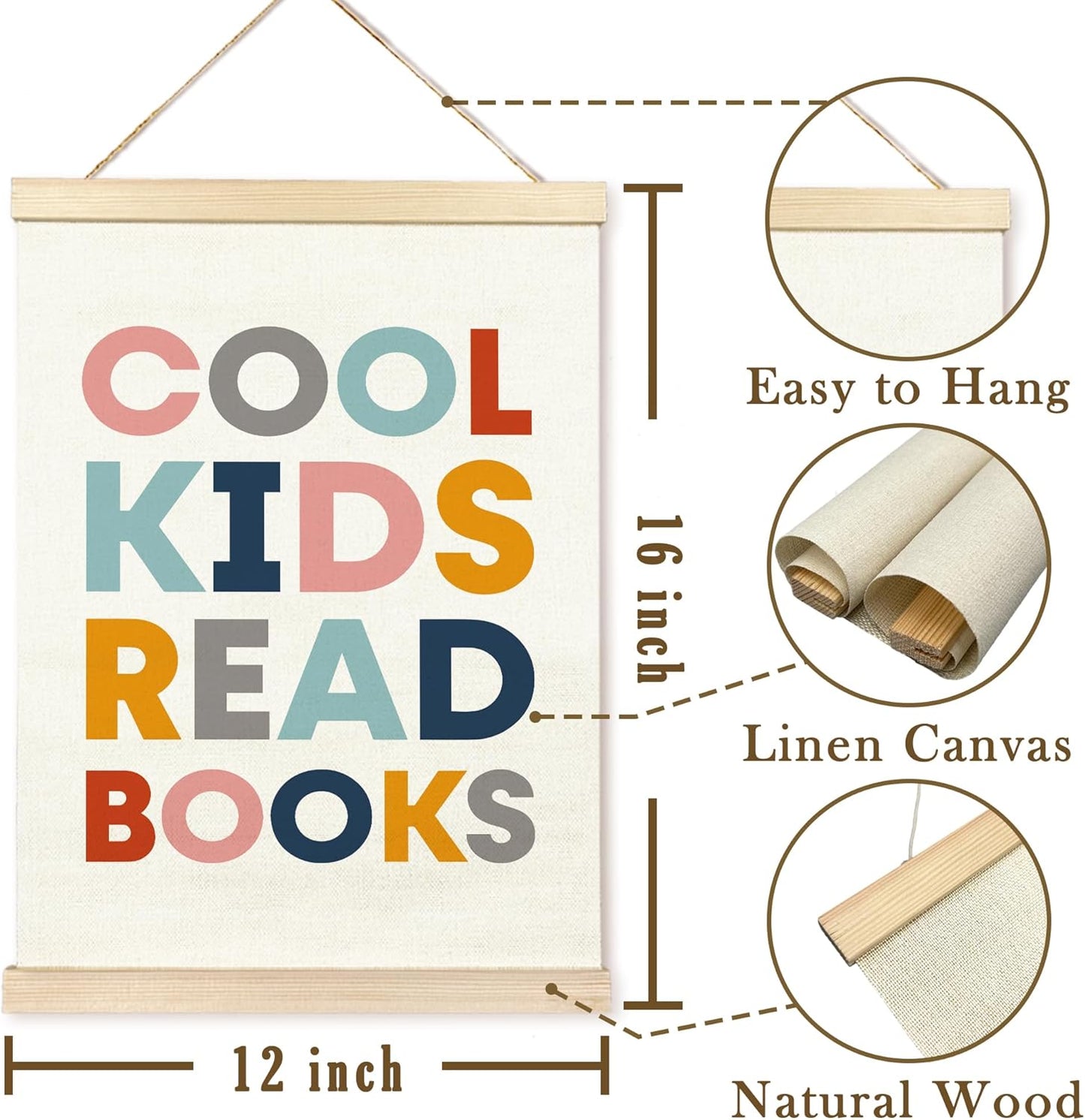 TAEDIN Cool Kids Read Books Poster Hanger Frame, Baby Boys Girls Wooden Canvas Artwork Print Hanging Sign Inspirational Book Lovers for Nursery Reading Corner Homeschool Classroom Home Decor 12X16