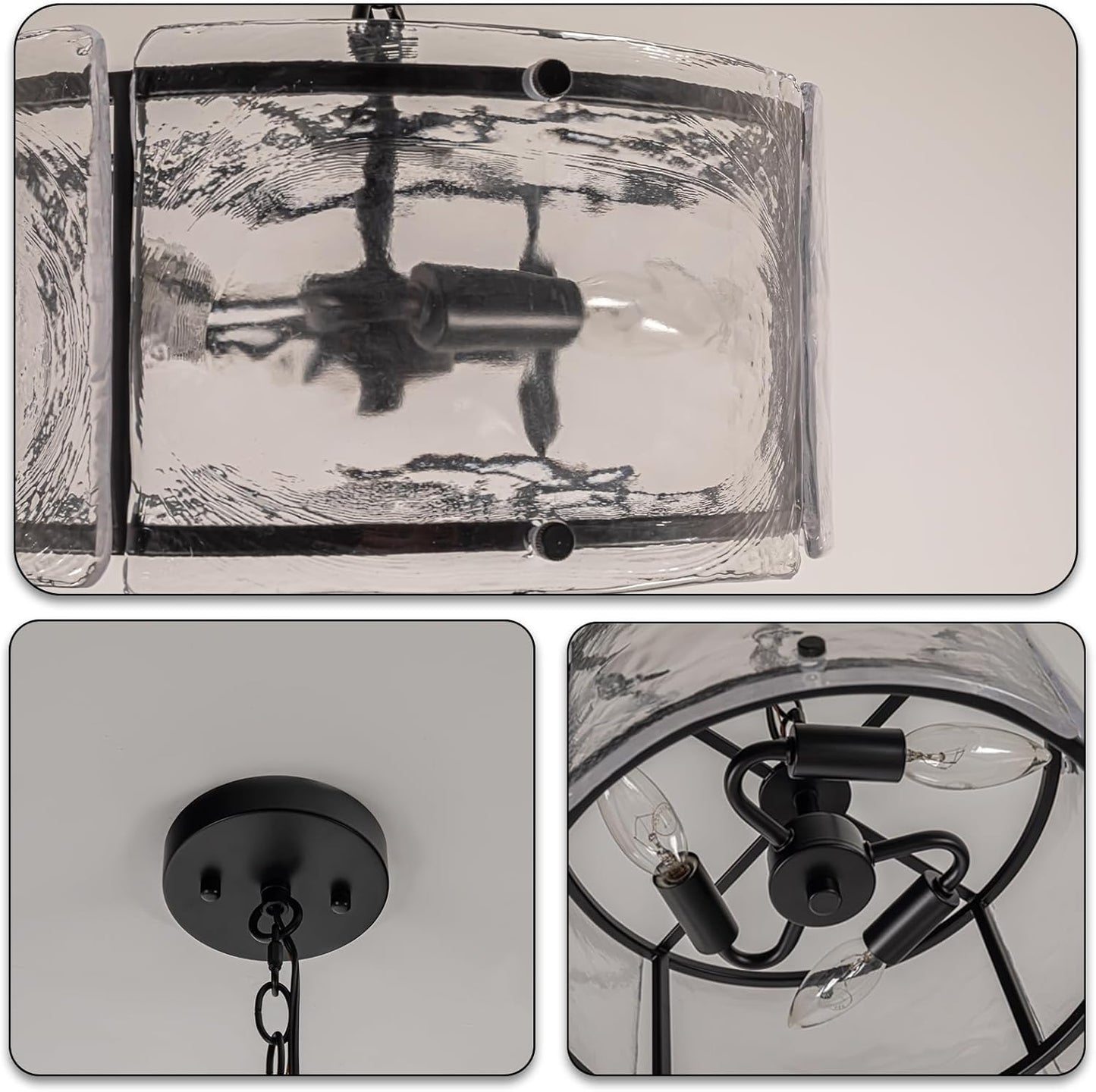 11.8" Black Hanging Pendant Light Fixtures,3 Light Small Drum Glass Dining Room Light Fixtures Over Table with Chain,Chandelier for Foyer,Kitchen Island,Dining Room,Bedroom,Breakfast Nook