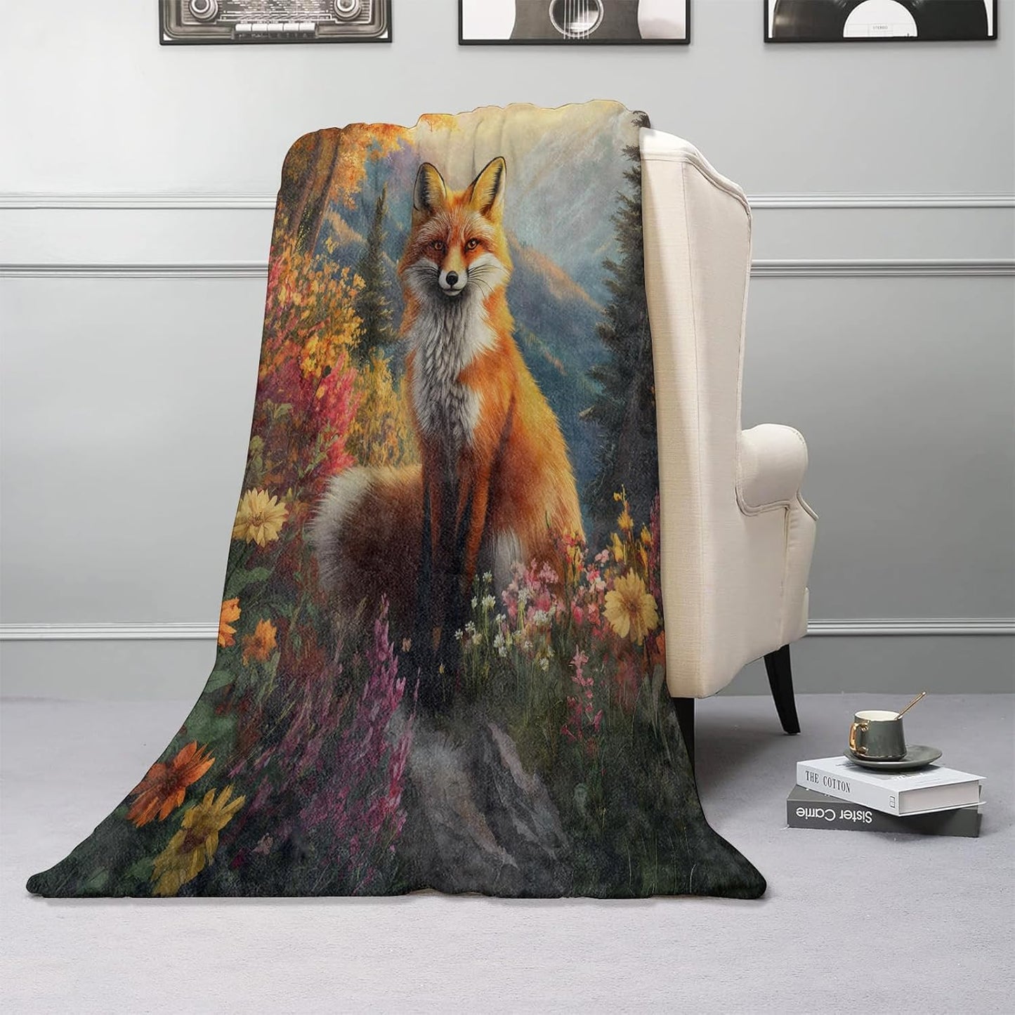 Majestic Fox Blanket - Soft & Lightweight Cozy Flannel Throw Blanket - Plush Warm Blankets for Sofa, Travel, Bedroom, Office, Home Decor - Ideal Gifts for Adults Kids Women Men 60"×50"