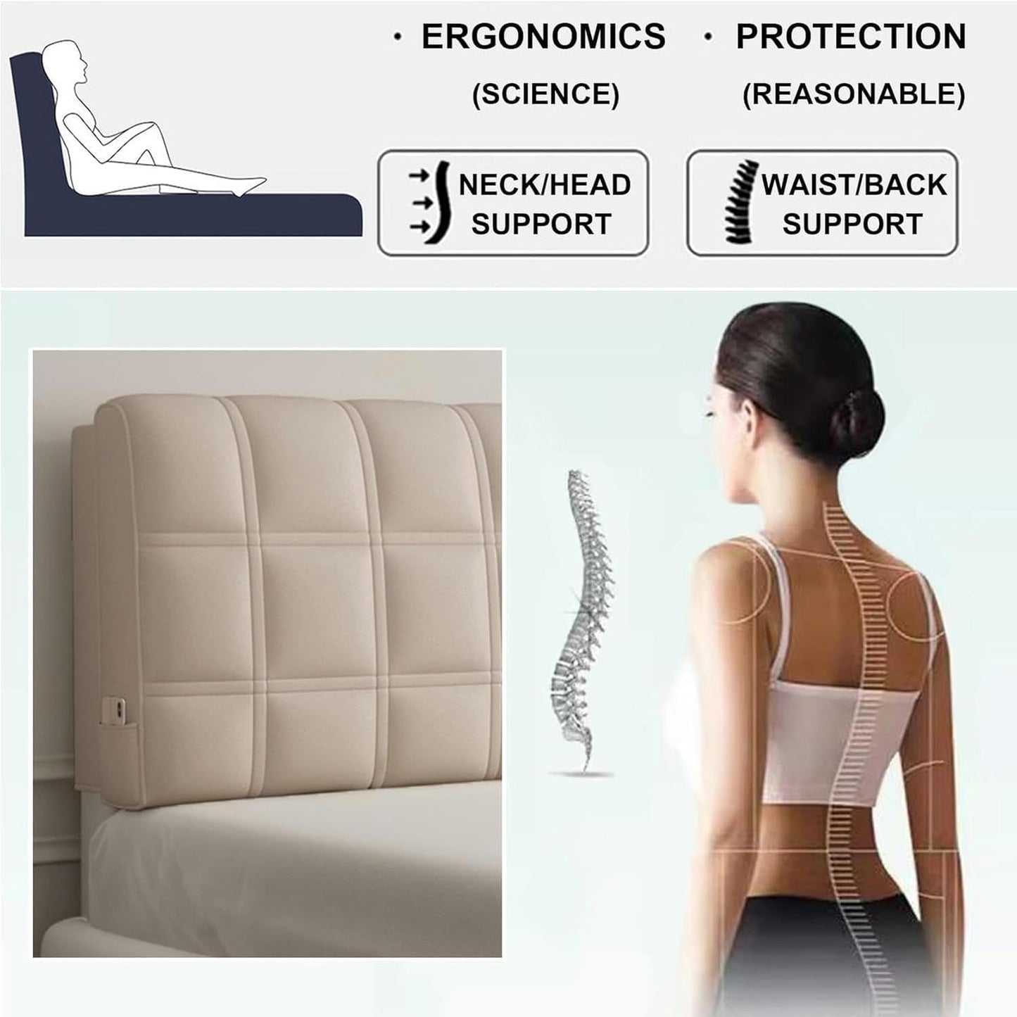 AMNOOL Headboard Cushions Rectangle Wall Mounted Headboard Reading Body Pillow Large Backrest Day Bed Bunk Bed Bedroom Pillowboard Neck Waist Support Bolster