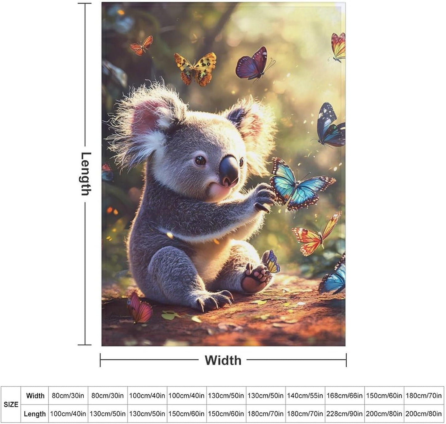 Koala Butterfly Throw Blanket for Couch Bed Plush Cozy Fuzzy Flannel Blanket for All Season 50"x70"