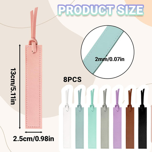 8Pcs Leather Bookmark, Classic Stitched Book Mark with Tassel, Thin Handmade Bookmarks for Reading Men Women School Students, Gifts for Book Lovers, Readers, Light Color Fresh Style