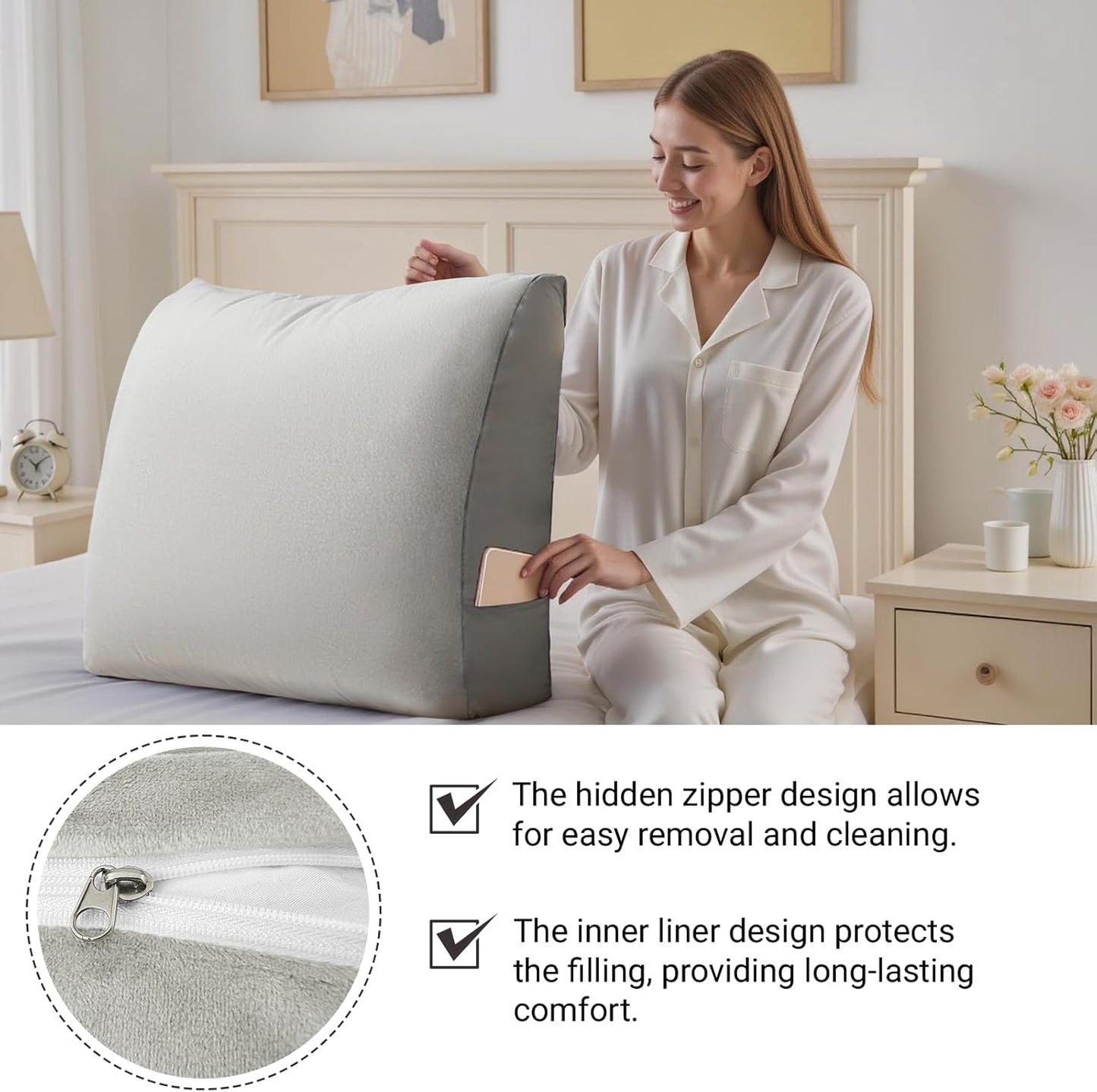 Back Support Pillow for Couch – Bed Rest Back Pillow with Removable Cover, Comfortable Back Pillows for Sitting in Bed or Sofa for Living Room, Bedroom, and Home Decor