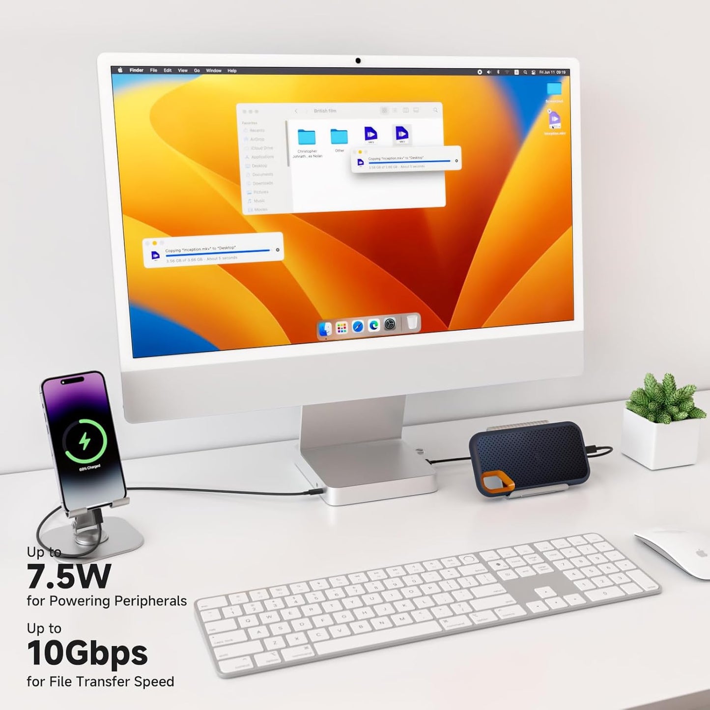 Minisopuru DS802PRO iMac Accessories with 4K@60Hz HDMI, USB C Charging, 2.5GbE, 4TB M.2 SSD Enclosure, USB C Hub for iMac 24 inch M1/M3/M4, iMac Hub with 4 USB, SD/TF, Audio | Silver