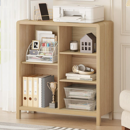 FATORRI 5 Cube Bookshelf, Wood Bookcase with 3 Adjustable Shelves, Modern Cube Storage Organizer Shelf for Home Office (Light Walnut)