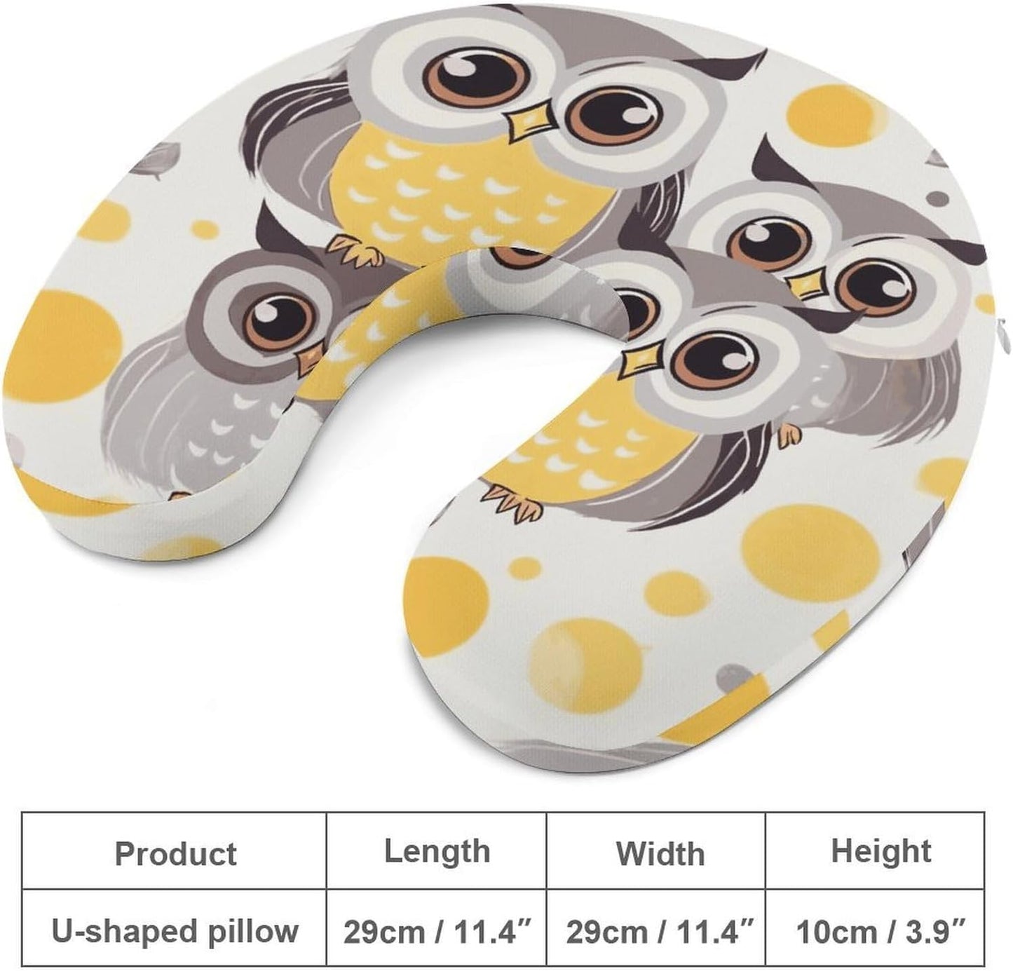 Animal Cartoon Owls Cute Neck Pillow Memory Foam U Shaped Pillows Portable Pillows for Shoulder Travel Head Support Pillow with Concealed Zipper for Airplane Car Home Office
