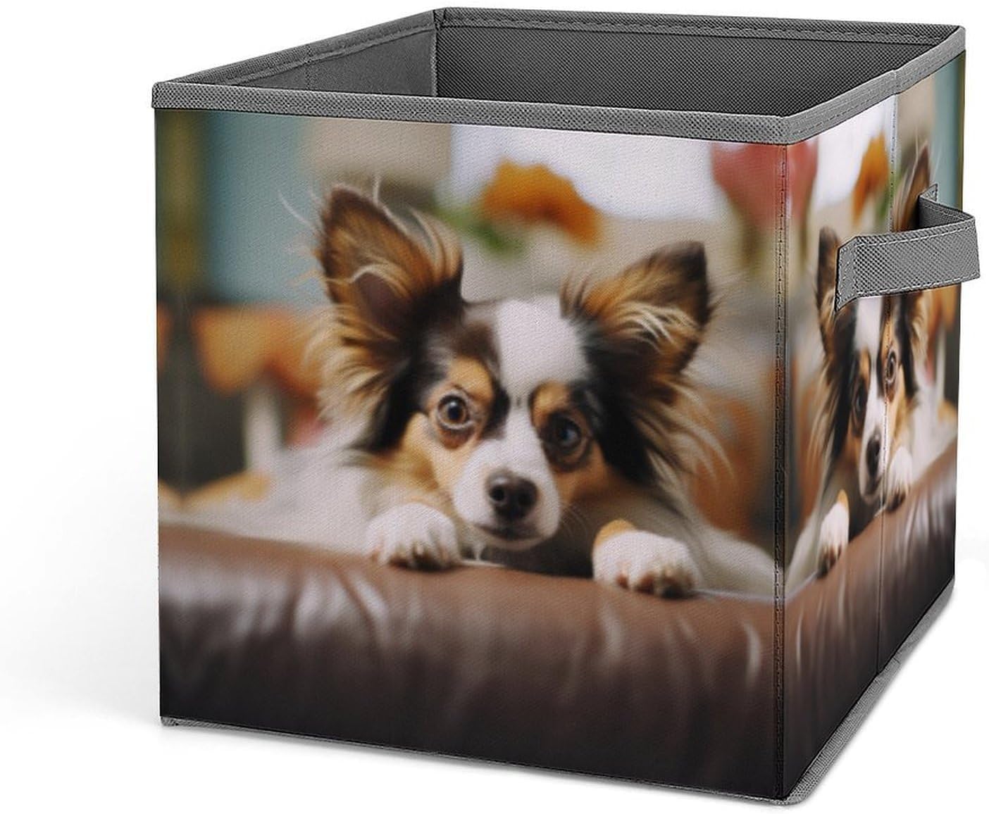 Papillon Lying on Tummy Storage Bins with Handles Fashion Large Storage Cubes Sturdy Foldable Storage Boxes Space-Saving Storage Baskets for Home Office Clothes Closet Organizers