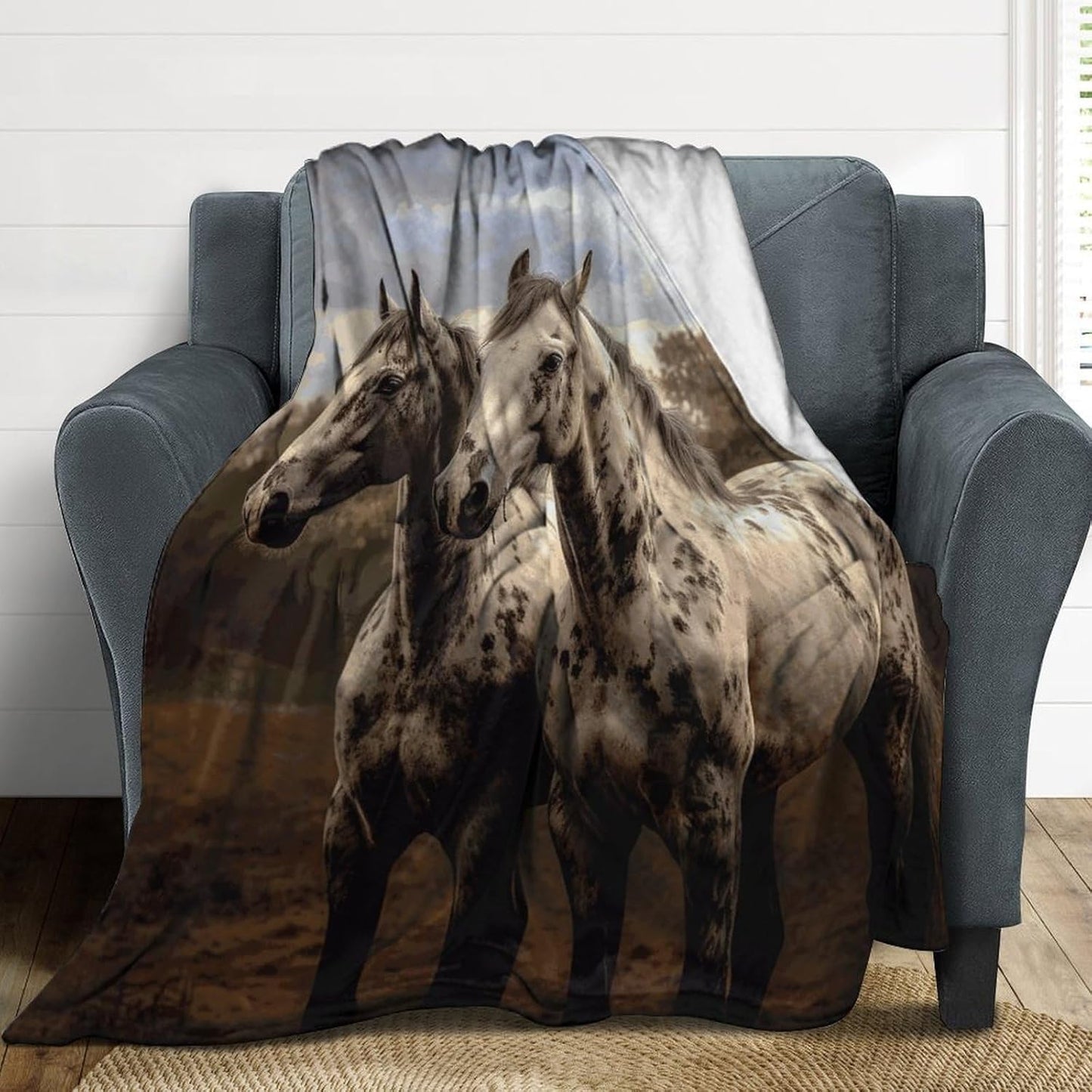 Two Horse Throw Blanket for Couch Super Soft Warm Lightweight Throw Blankets Cozy Flannel Bed Blanket Cute Decorative Blankets for All Seasons Home Decor Gift 30"*40"（76 * 100cm）