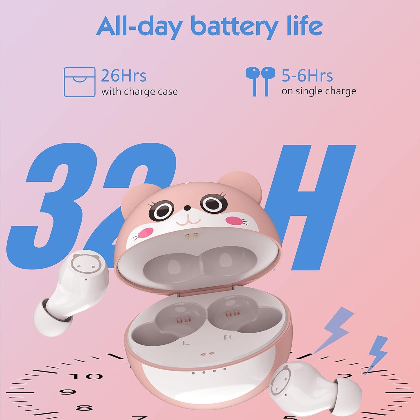 Kids Earbuds Bluetooth Lightweight Foldable Wireless Headphones for Kids, Bulit in Mic, Touch Control, 85dB Safe Volume Limitted, Waterproof Earphones for Boys Girls Tablet Chromebook ipad, Cat