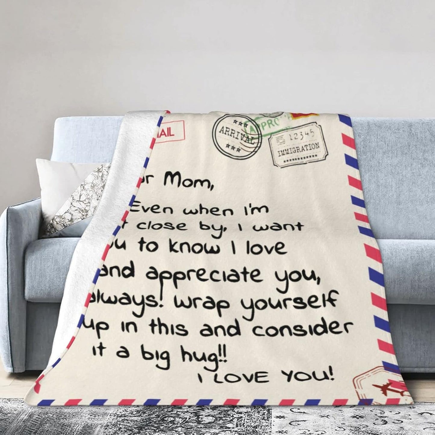 Throw Blankets Anniversary Birthday Gift for Mom from Daughter Son, Dear Mom Blanket for Mother's Day, Super Soft Flannel Throw Blankets for Christmas Valentines Day for Bed Couch