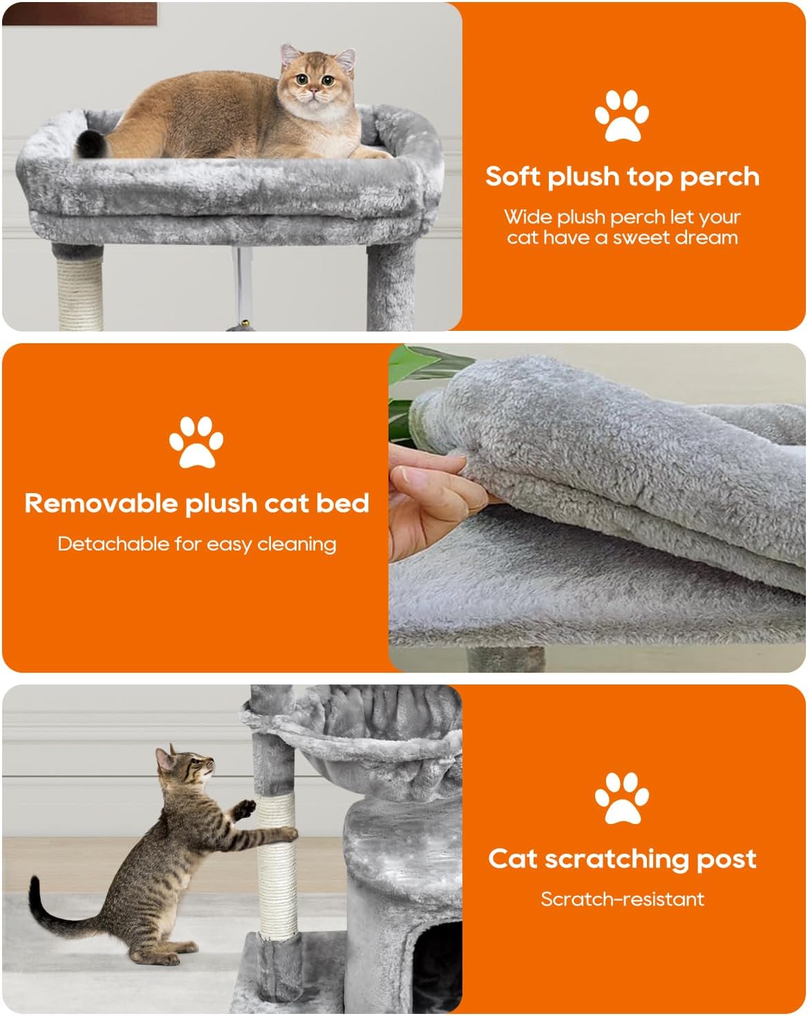 SYANDLVY Small Cat Tree for Indoor Cats, Activity Cat Tower with Scratching Post for Kittens, Modern Cat Furniture with Basket & Hanging Ball for Play Rest, Grey
