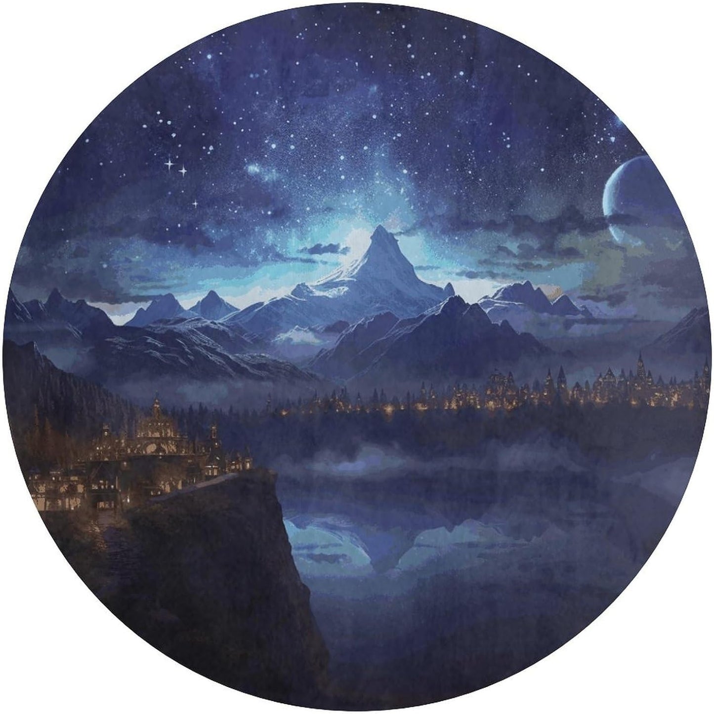 Fantasy Night Scene Circle Rug Retro Luxury Coral Velvet Floor Mat Non Slip Soft Indoor Floor Carpet Comfy Thickened Area Rugs Modern Aesthetic Minimalist Carpets for Home Decor