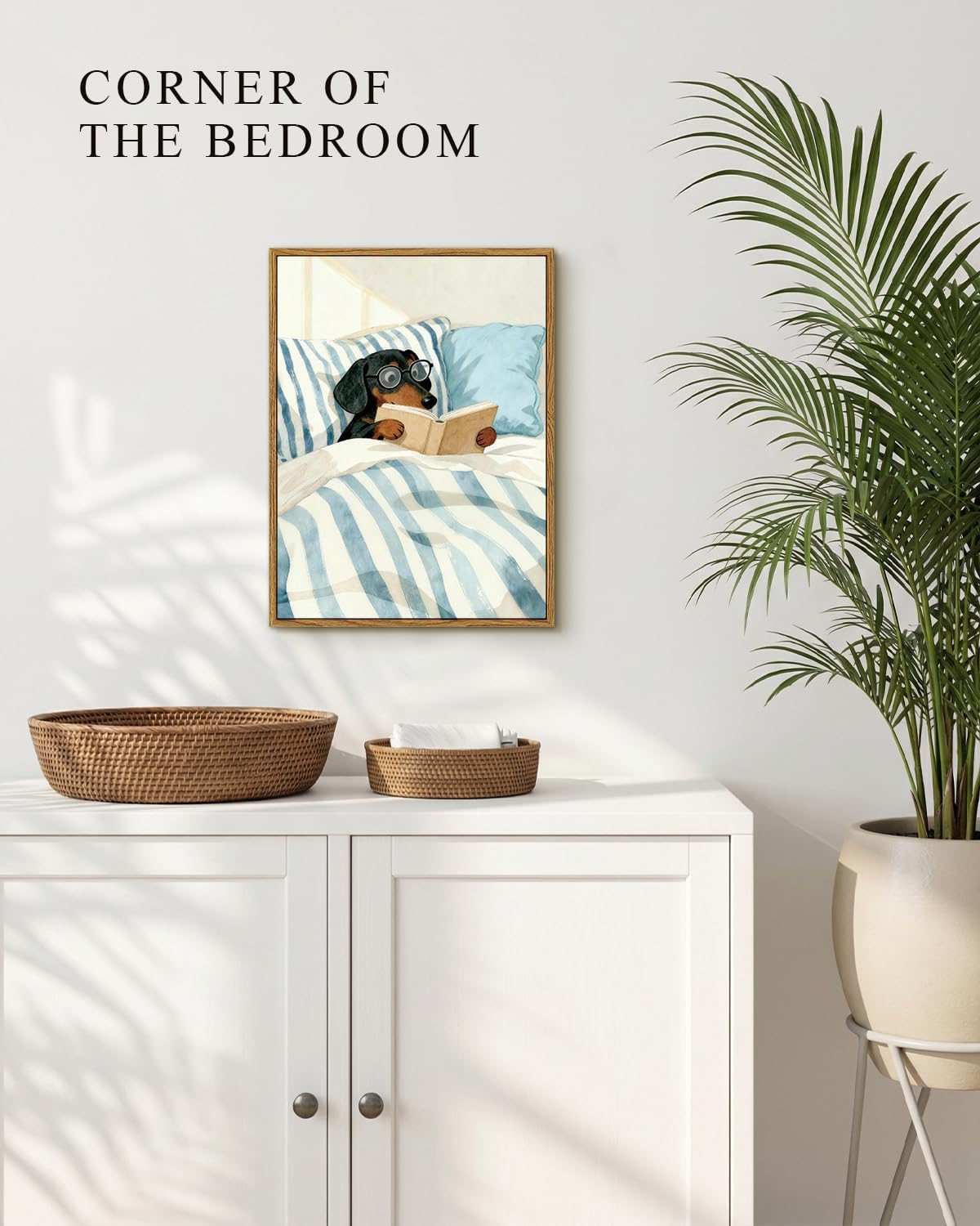 InSimSea Framed Wall Art for Bathroom, Canvas Vintage Funny Bathroom Wall Art Home Decor Aesthetic, Animal Dog Artwork Picture Painting, Neurtal Prints Pictures, Cozy Reading Pup 16L x 12W