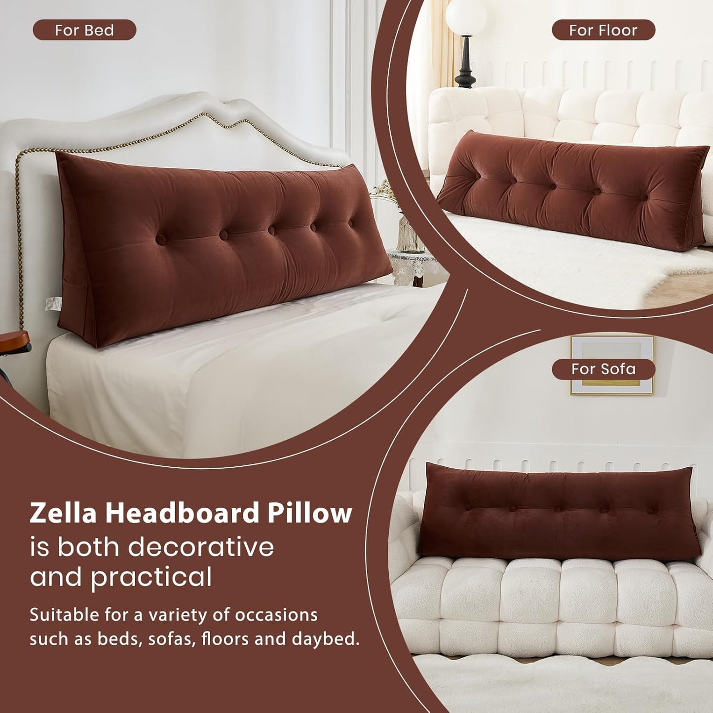 Headboard Pillow for Bed,Triangular Wedge Pillow Headboard Soft Support While Reading and Resting,Bed Bolster Cushion Headboard with Removable Cover,Coffee Brown,Twin (39"x8"x20")