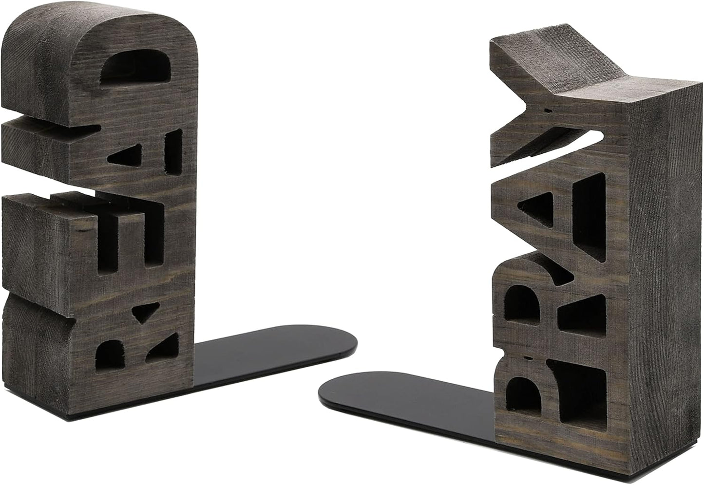 OwlGift Rustic Gray Wood Read & Pray Block Word Bookends, Unique Appearance Design, Home Office Decorative Book Stand, 1 Pair