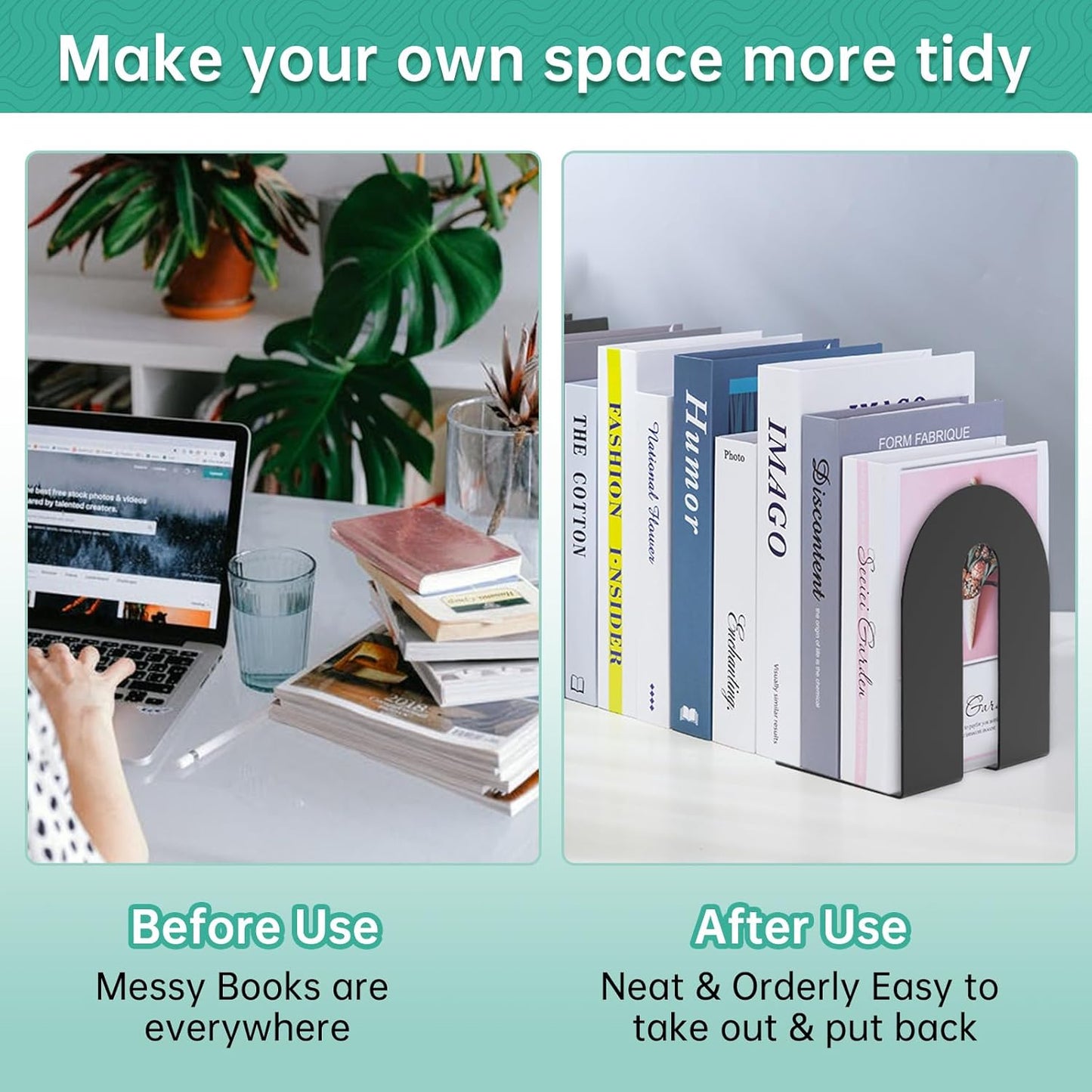 Heavy Duty 10" Bookends, 1 Pair Black Heavy Duty Bookends, Bookend Stopper for Heavy Books, for Office, Bookshelves, Binders & Books