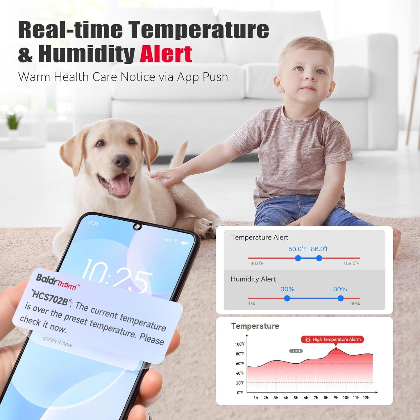 BaldrTherm WiFi Thermometer, Wireless Smart Thermometer, Remote Temperature Monitor with Gateway&Solar Sensor,200ft Coverage, App Alerts,12-Month Battery, Comfort Indicator, Data Sync Recover,6Pack
