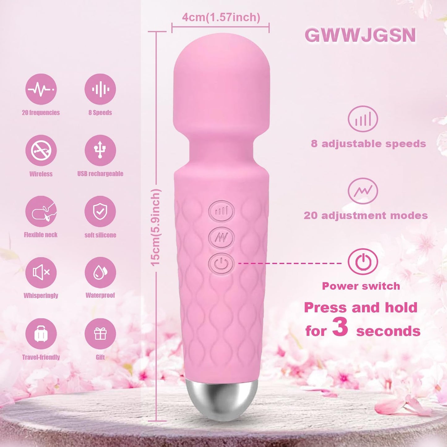 Portable Wireless Massager - 8 Speeds, 20 Modes, 3-Second Press to Power On, for Neck, Back, Arms, Legs Muscle Relaxation (Rose Pink)