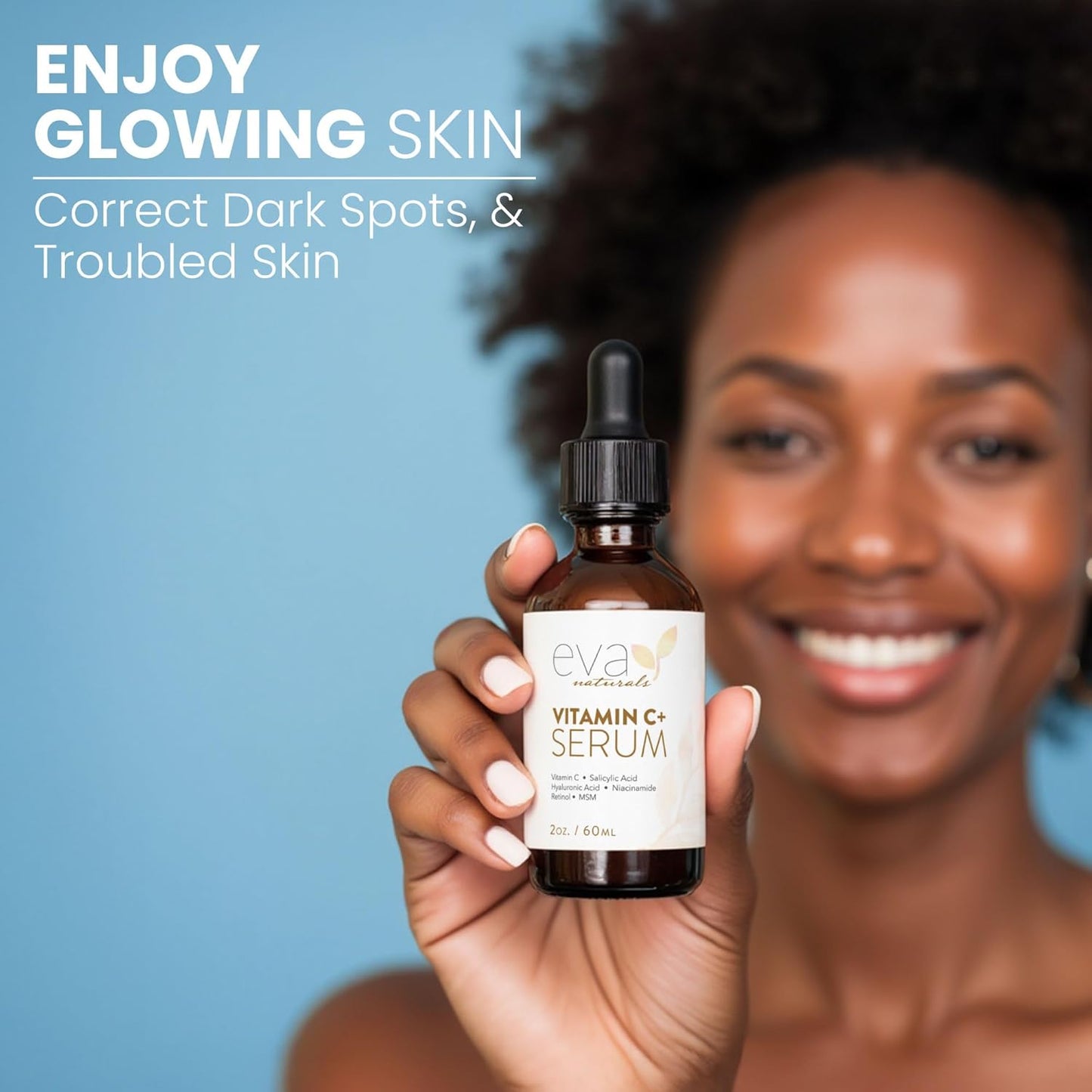 Eva Naturals Vitamin C Serum Plus – Facial Serum with Hyaluronic Acid, Niacinamide, Retinol, and Salicylic Acid – Hydrating and Smoothing Skin Formula – 2 oz
