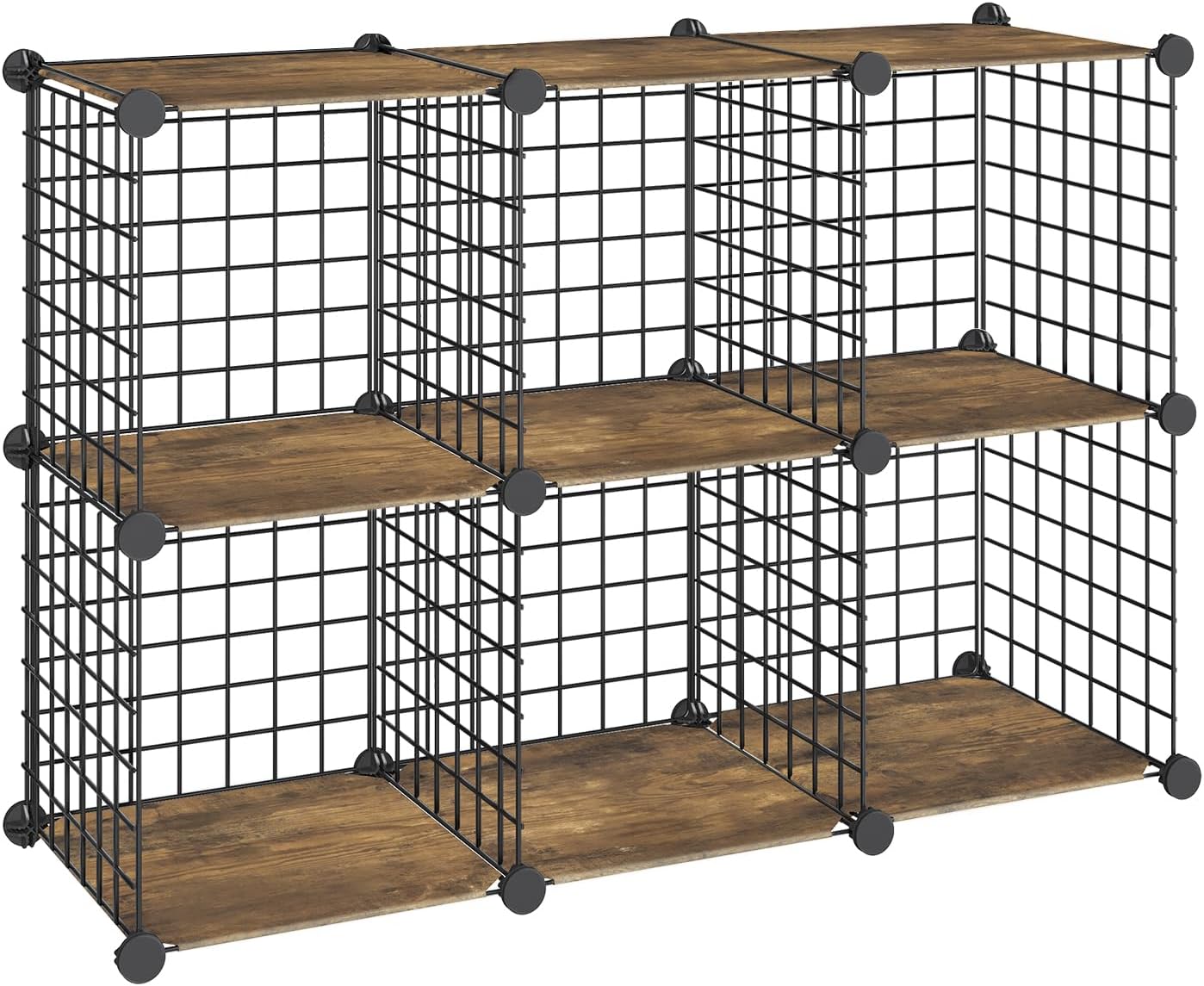 HOOBRO Wire Cube Storage Organizer, 6-Cube Shelves, Modular Shelves with Metal Grid, DIY Closet Cabinet for Living Room, Bedroom, Rustic Brown and Black BF06CW01
