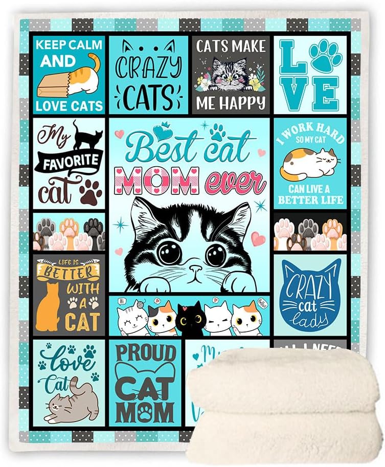 Cat Mom Gifts for Women, Blanket 60 x 50 Inches, Cat Lovers Gift for Christmas, Mother's Day, Birthday