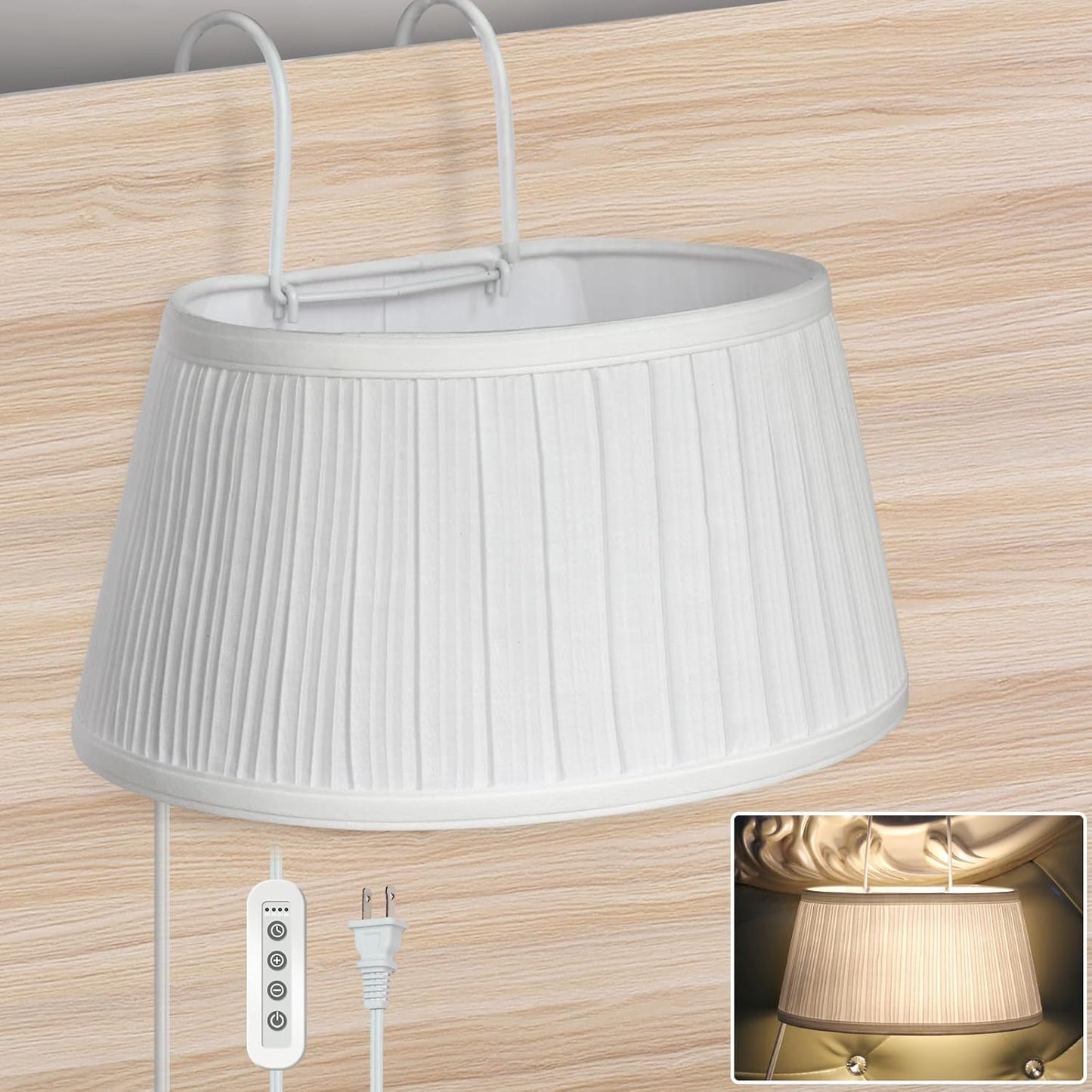 Bed Reading Light, Headboard Light Reading Lights for Books in Bed with Adjustable Hook, Eye Caring Soft Fabric Shade Bedtime Reading Lamp Plug in, LED Bulb Included (White)
