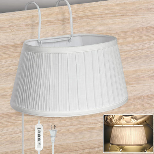 Bed Reading Light, Headboard Light Reading Lights for Books in Bed with Adjustable Hook, Eye Caring Soft Fabric Shade Bedtime Reading Lamp Plug in, LED Bulb Included (White)