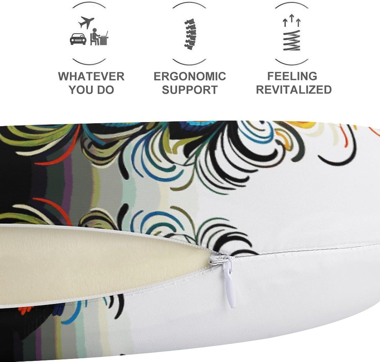 Peacock Pattern Neck Pillow Memory Foam U Shaped Pillows Portable Pillows for Shoulder Travel Head Support Pillow with Concealed Zipper for Airplane Car Home Office