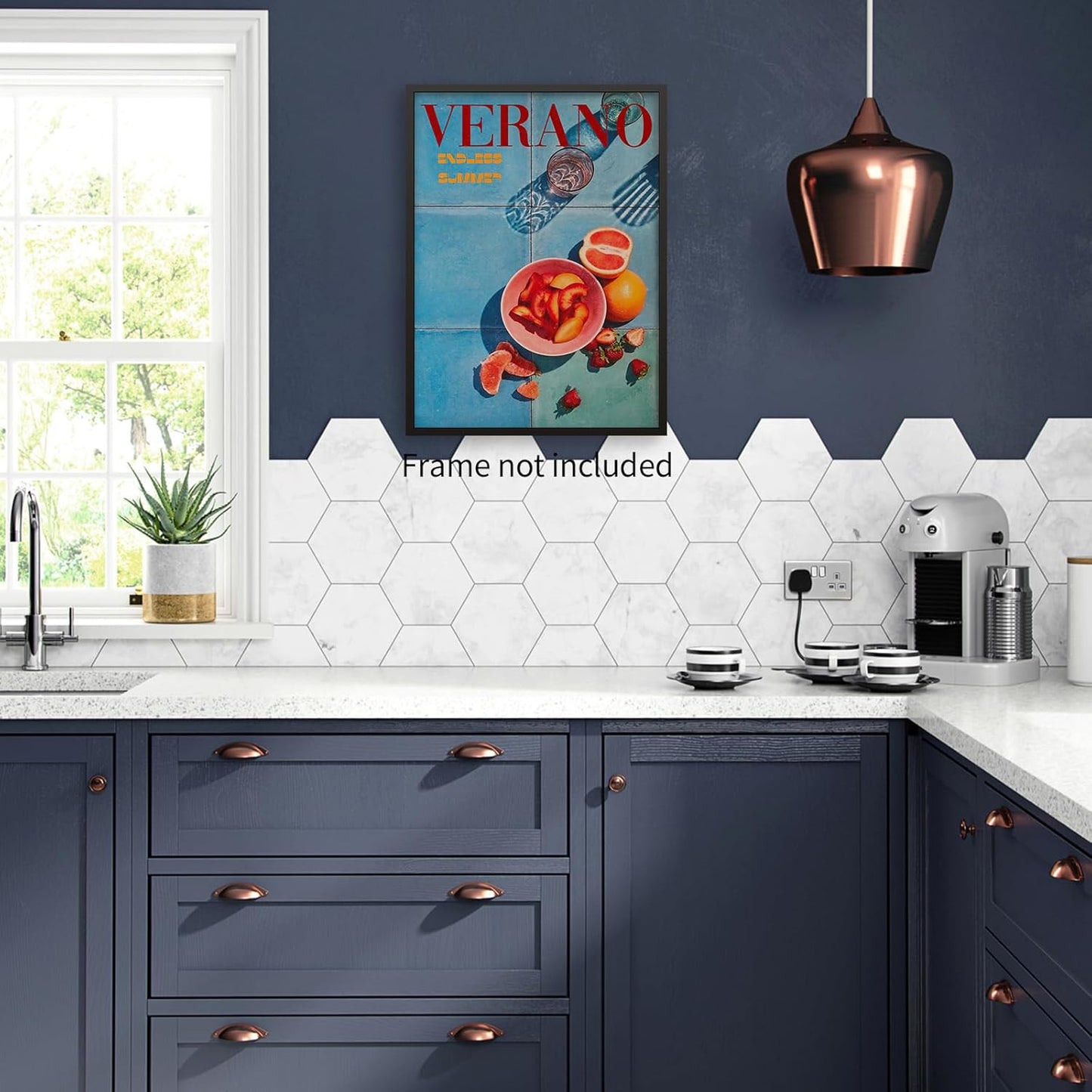 jkahh Minimalist Blue Retro 70s Posters Summer Orange Fruit Wall Art Trendy Travel Food Strawberry Canvas Prints for Kitchen Bedroom Wall Decor 12x16 inch Unframed