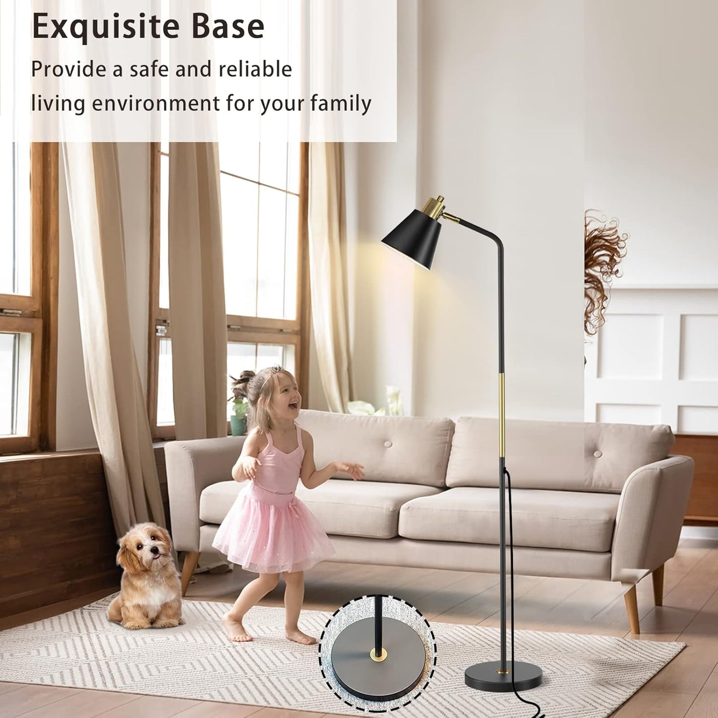 Industrial Floor Lamps for Living Rooms & Bedrooms - Rustic Farmhouse Reading Lamp - Standing, Adjustable Metal Heads Indoor Task Lighting for Living Room Bedroom Office Home Décor (Black-Large)