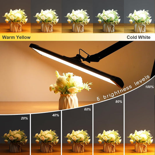 LED Architect Desk Lamp, 2300 Lumens, Dimmable, Metal Swing Arm, 5 Color Temperatures, 30W, Ideal for Task Work, Drafting, Reading, Clamp-on Office Table Lamp with 360 Bright LEDs (Black, CCT)