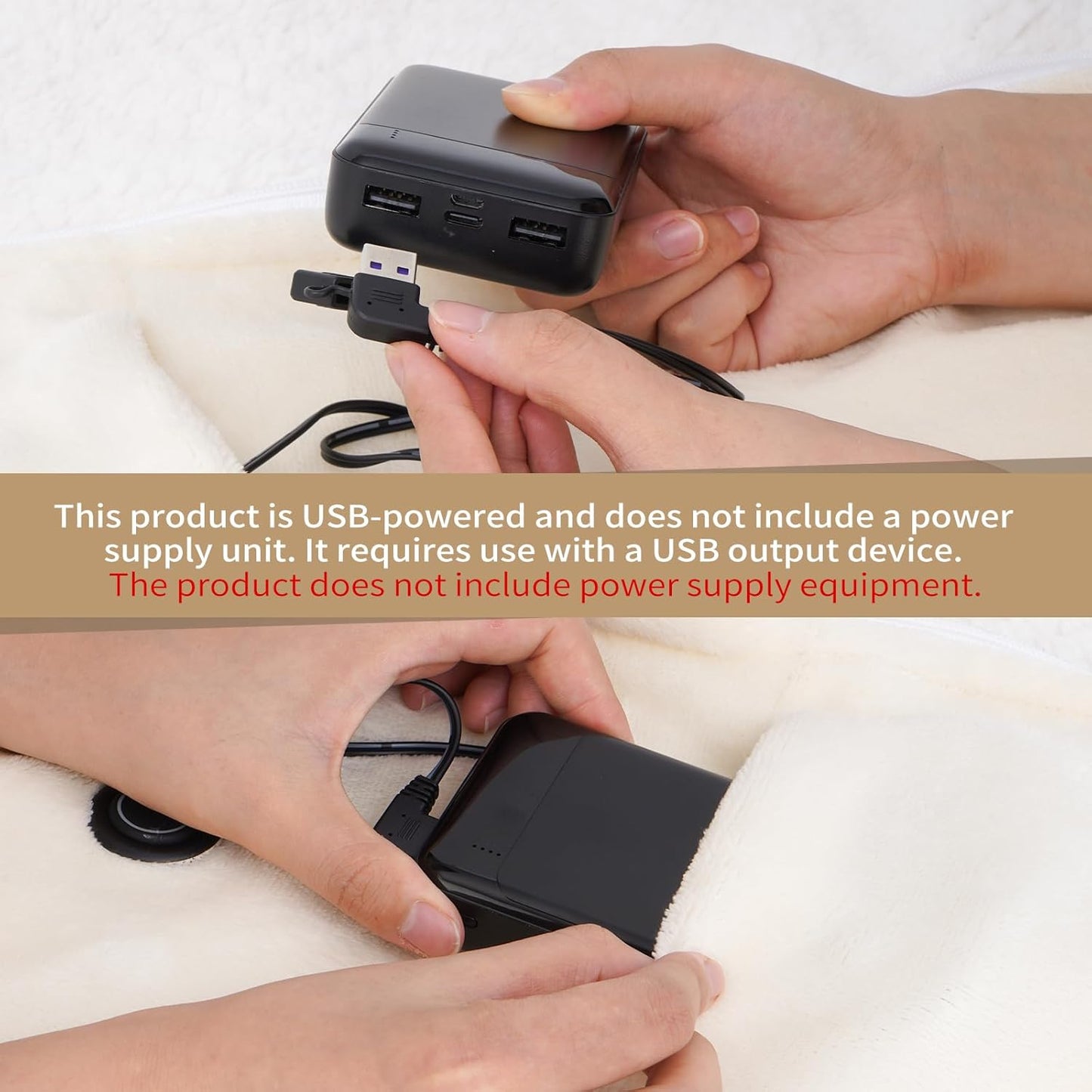 USB Heated Blanket for Keeping Warm, Cordless Wearable Throw with 3 Heat Levels, Battery Operated(No Power Bank Included) Shawl for Outdoor Use(Milk)