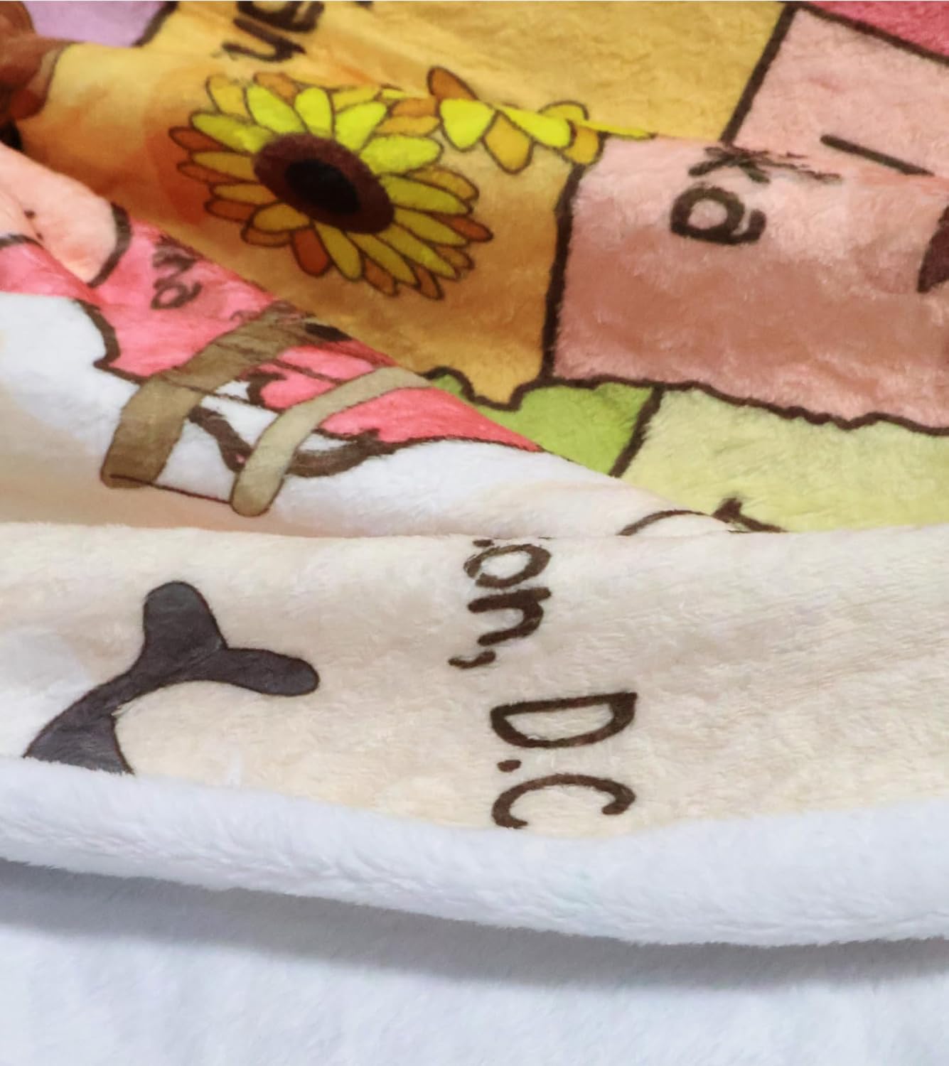 Kids Map of The United States Beige Throw Blanket, Fun Geography USA Camping Blankets for Bed, Animal Fleece Flannel Blanket for Sofa Couch Girls Boys Children Room Decor, 50X60in