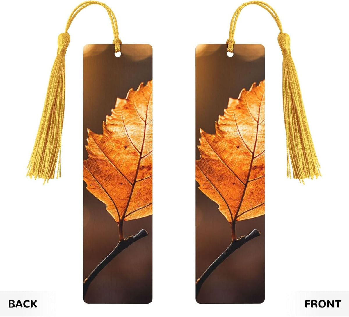Orange Leaves Bookmarks Gifts for Women Men, Wooden Bookmarks for Book Lovers, Vintage Book Marks Ornaments with Tassel, Unique Personalized Reading Page Markers Gold