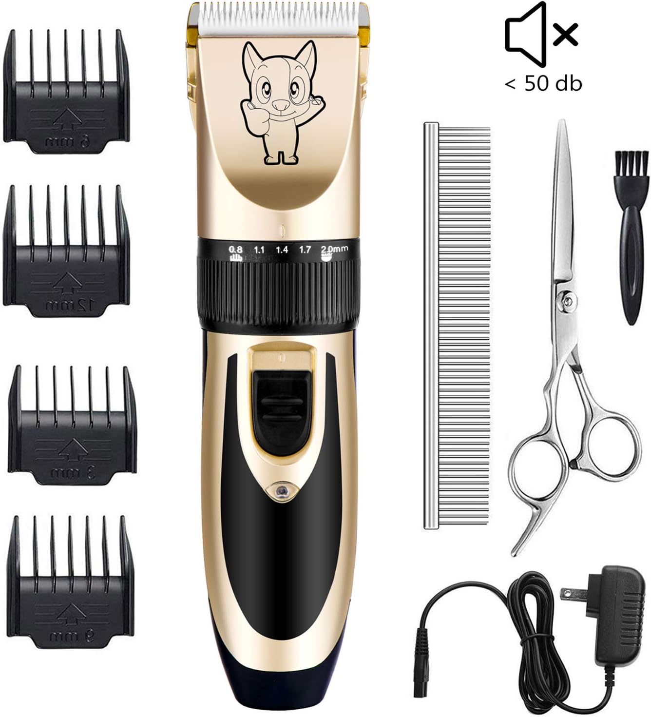 Highdas Dog Grooming Kit Clippers, Low Noise, Electric Quiet, Rechargeable, Cordless, Pet Hair Thick Coats Clippers Trimmers Set, Suitable for Dogs, Cats, and Other Pets (Gold)