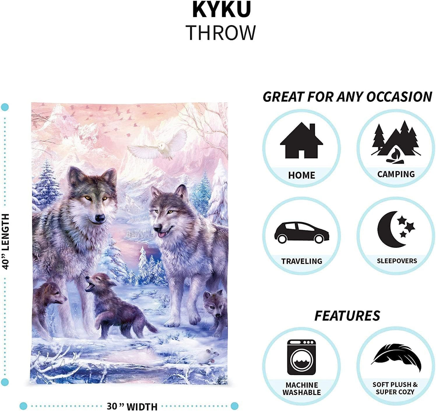 KYKU Pink Wolf Blankets and Throws - Fleece Wolves Blanket Snow Decorative Animal for Adults and Kids Family Love Design Pretty Art Gift Home Decorative Living Room Sofa Hug Plush Soft Beding Nap Cozy