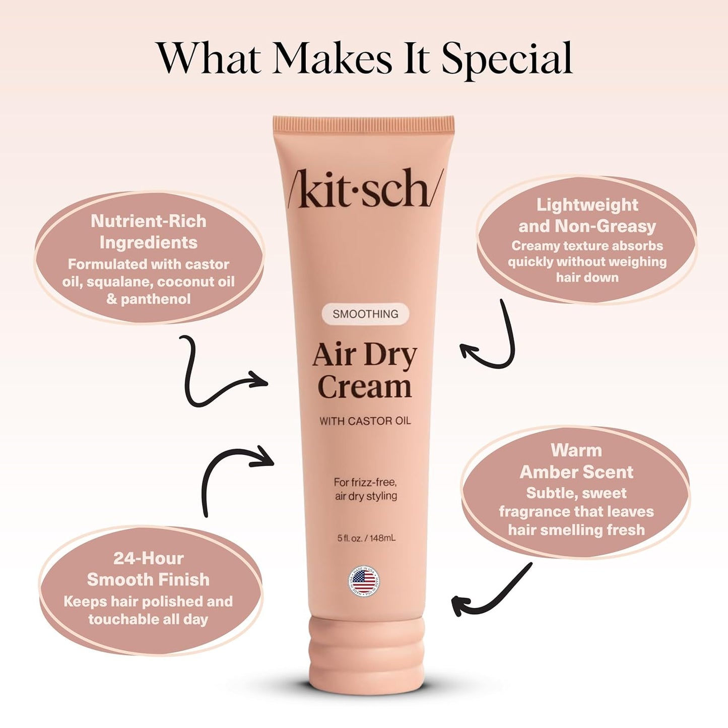 Kitsch Smoothing Air Dry Cream for Hair – Frizz Control Hair Care Product with Castor Oil & Coconut Oil – Weightless Styling Cream - Enhances Natural Texture Appearance | Ideal Gifts for Women – 5 oz