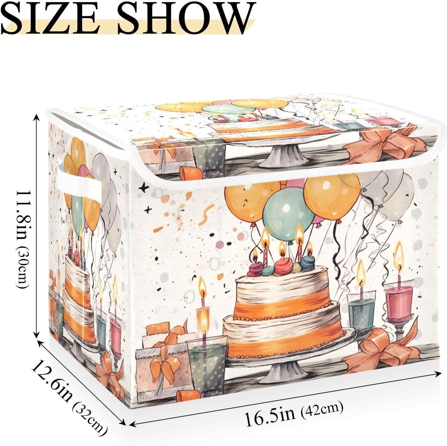 xigua Happy Birthday Pattern Storage Bins with Lids and Carrying Handle,Foldable Storage Boxes Organizer Containers Baskets Cube with Cover for Home Bedroom Closet Office