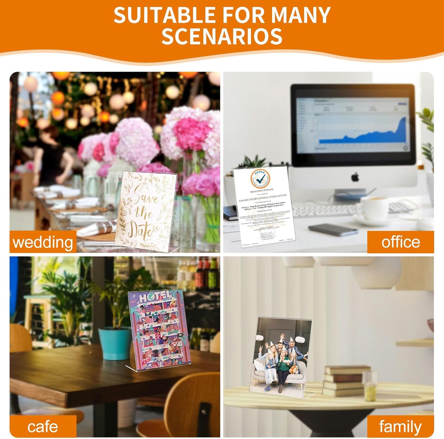 6 Pcs Acrylic Sign Holder 4 x 6 Inch, Plastic Picture Flyer Holder Vertical Slanted Back L Shape Display Stand Acrylic Picture Frame, Table Signs Holder for Business, Office, Restaurant