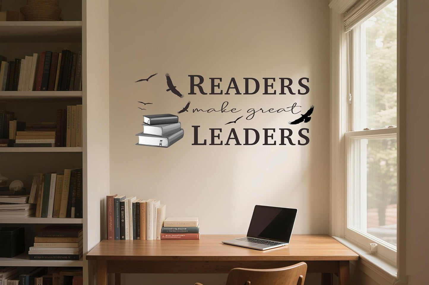 Reading Theme Wall Decals, Inspirational Quotes Readers Make Great Leaders Wall Stickers for School College Library Nursery Children’s Room Classroom