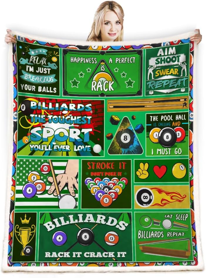 Billiards Gifts Blanket for Boys, Kids & Teens, Soft Warm 60"X50" Billiards Blanket for Bed, Sofa, Couch