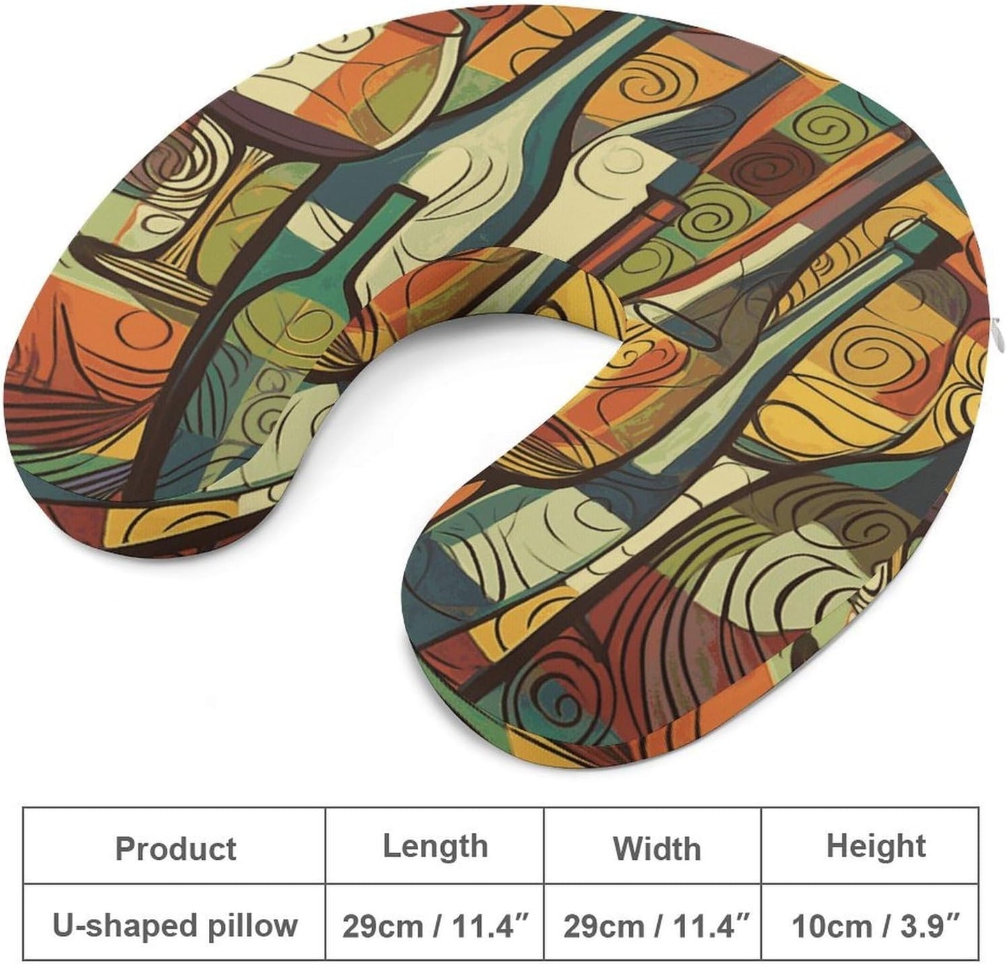 Wine Bottle Art Neck Pillow Memory Foam U Shaped Pillows Portable Pillows for Shoulder Travel Head Support Pillow with Concealed Zipper for Airplane Car Home Office