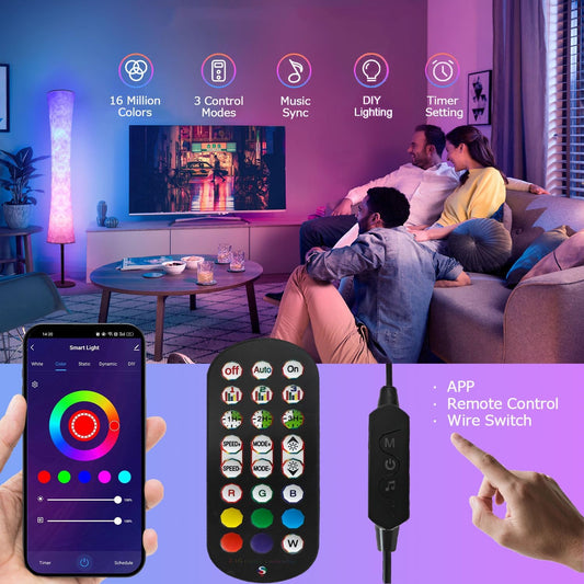 AKT LIGHTING 59''Smart LED Floor Lamp, RGB Mood Lamp, Corner Floor Lamp with Music Sync, Color Changing, APP and Remote Control, Standing Lamp for Bedroom Living Room